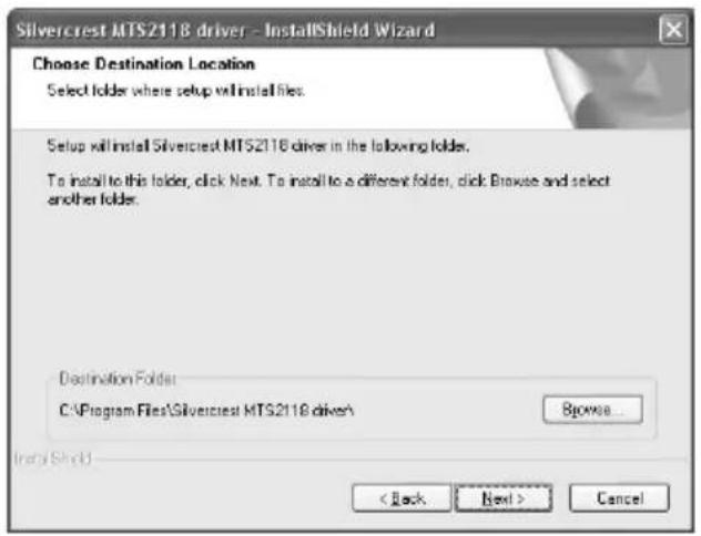 Silvercrest MT52118 driver - InstallShield Wizard Choose Destination Location Select folder where setup will install files. Setup will install Silvercrest MT52118 driver in the following folder. To install to this folder, click Next. To install to a different folder, click Browse and select another…