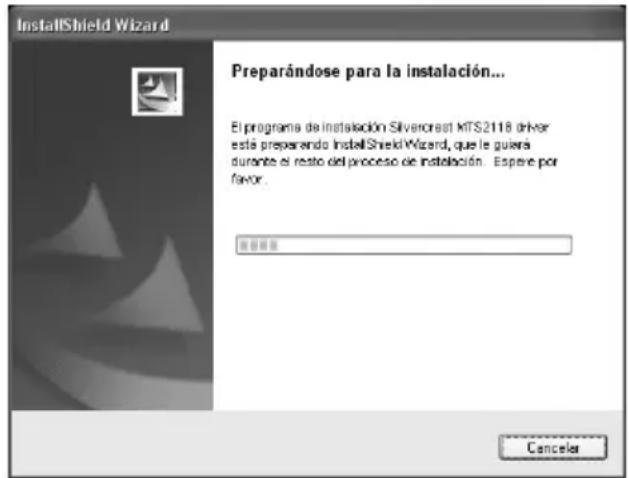 InstallShield Wizard Preparándose para la instalación... El programa de instalación SilverForest MTS2118 driver esté preparando InstallShieldWizard, que le guiera durante el resto del proceso de instalación. Espere por favor. Cancelar