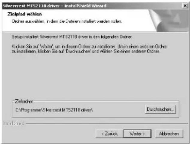 Silvercrest MT5211B driver - InstallShield Wizard Zielplad wählen Order auswehen, in dem die Daten installiert werden sollen. Setup installiert Silvercrest MT5211B driver in den folgenden Order. Klicken Sie auf 'Water', um in diesen Order zu installieren. Um in einen anderen Order zu installieren, k…