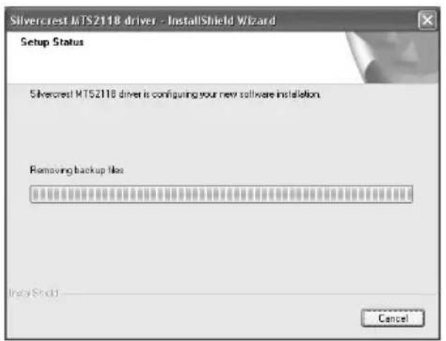 Silvercrest MT52118 driver - InstallShield Wizard Setup Status Silvercrest MT52118 driver is configuring your new software installation. Removing backup files InstallShield Cancel