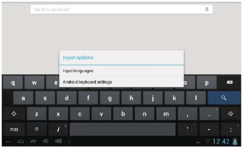 Search, or say Google Input options Input languages Android keyboard settings