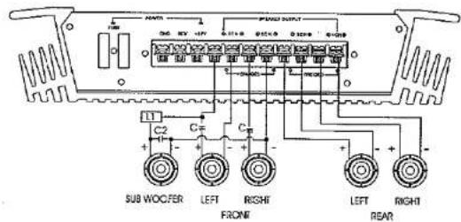 PUMED INPUT DC 12V 14V 15V 16V 17V 18V SUB WOCER FRONT C2 C C2 LEFT RIGHT LEFT RIGHT REAR