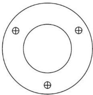 Simple circular diagram with two concentric rings and three small plus symbols at the center (no text or labels)