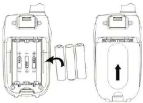 Diagram showing two views of a mobile phone casing with battery pack and charging cable, no text or symbols present