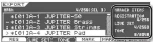 EXPORT MARK 4/256(SEL 3) *[C01]A-1 JUPITER-50 -*[C01]A-2 JUPITER Brass :*[C01]A-3 JUPITER Strinas >*[C01]A-4 JUPITER Pad REG BLUE SET TONE MARK MARKING SET MARKED ITEMS REGISTRATION 4/256 LIVE SET 4/2560 TOPE 8/2048