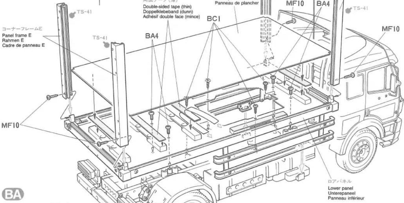 コーナーフレームE Panel frame E Rahmen E Cadre de panneau E TS-41 TS-41 MF10 BA4 Double-sided tape (thin) Doppelklebeband (dunn) Adhésif double face (mince) BC1 Panneau de plancher MF10 BA4 TS-41 MF10 ロアパネル Lower panel Unterepaneel Panneau inférieur