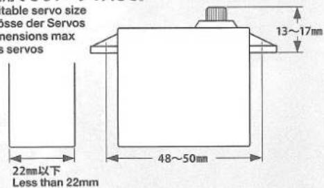 table servo size esse der Servos dimensions max servos 13~17mm 22mm以下 Less than 22mm 48~50mm