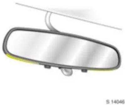 Illustration of a car front mirror with a curved handle and mounting points (no text or symbols)