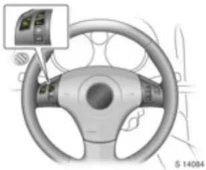 Interior view of a car steering wheel with a close-up inset showing the dashboard (no text or symbols visible)