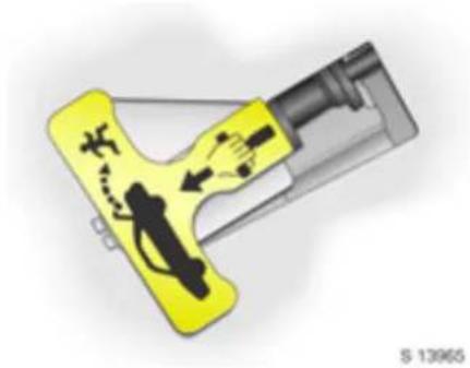 Yellow safety device with black silhouette and warning symbol (no readable text or symbols)