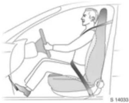 Side view illustration of a person seated in a car, wearing a seatbelt and holding a steering wheel (no text or symbols)