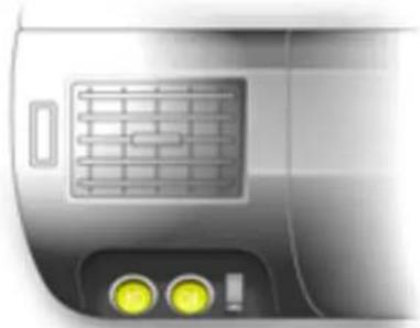 Close-up of a car air vent with two yellow circular buttons and a grille (no text or symbols visible)