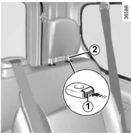 Diagram of car seatbelt buckle assembly with labeled parts and magnified detail view.