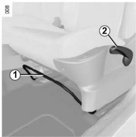 Close-up of a white car seat with labeled parts (1 and 2), no visible text or symbols beyond labels.