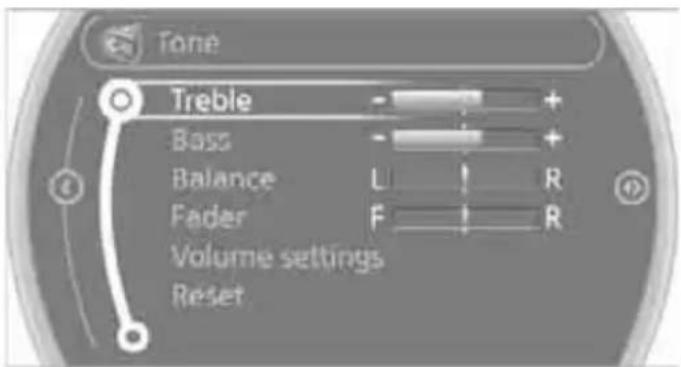 Tone Treble Bass Balance Fader Volume settings Reset