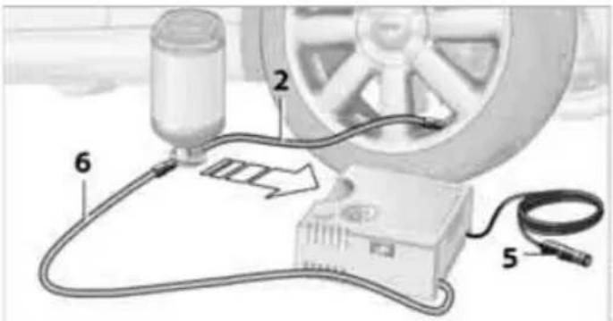 Diagram of a vehicle powertrain system with labeled components including a pump, battery, and cable