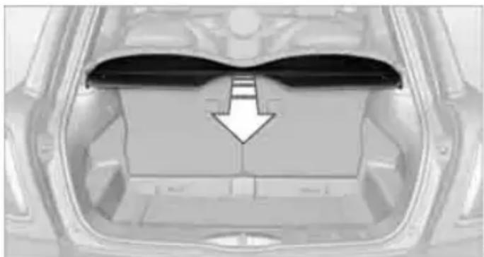 Top-down view of a car's rear bumper with a white arrow pointing to the side panel (no text or symbols)