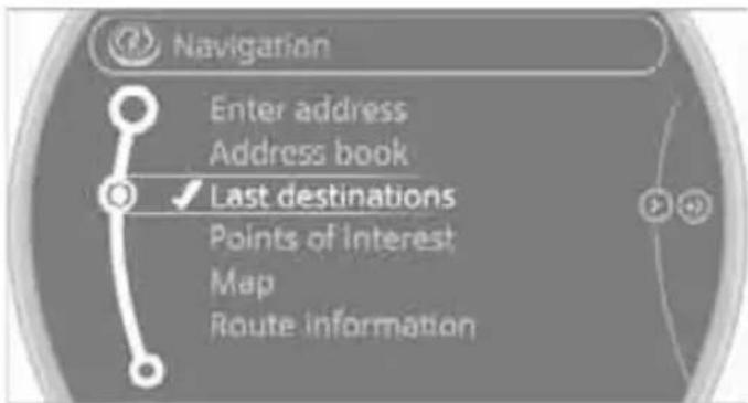 Navigation Enter address Address book ✓ Last destinations Points of interest Map Route information