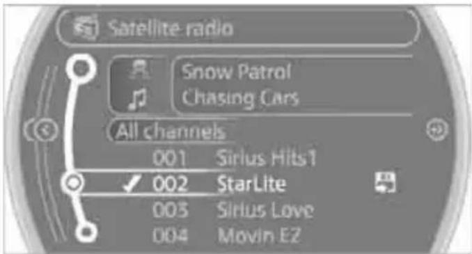Satellite radio Snow Patrol Chasing Cars All channels 001 Sirius Hits1 ✓ 002 StarLite 003 Sirius Love 004 Movin E2