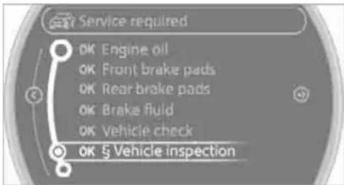 Service required OK Engine oil OK Front brake pads OK Rear brake pads OK Brake fluid OK Vehicle check OK & Vehicle inspection