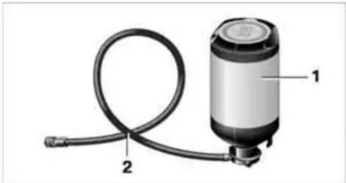Diagram of a mechanical device with labeled parts (1 and 2), showing a coiled cable and housing (no text or symbols beyond labels)
