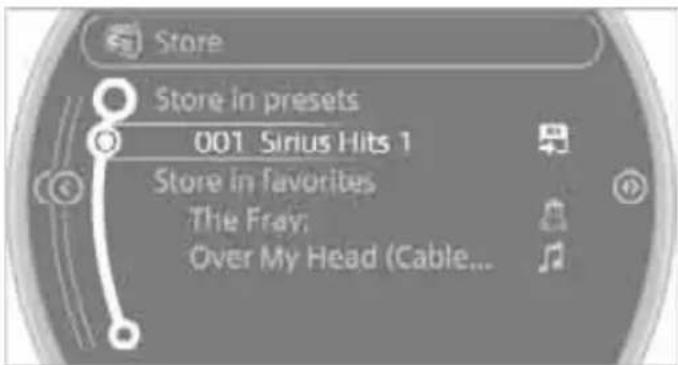 Store Store in presets 001 Sirius Hits 1 Store in favorites The Fray; Over My Head (Cable...