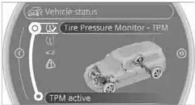 Vehicle status Tire Pressure Monitor - TPM TPM active