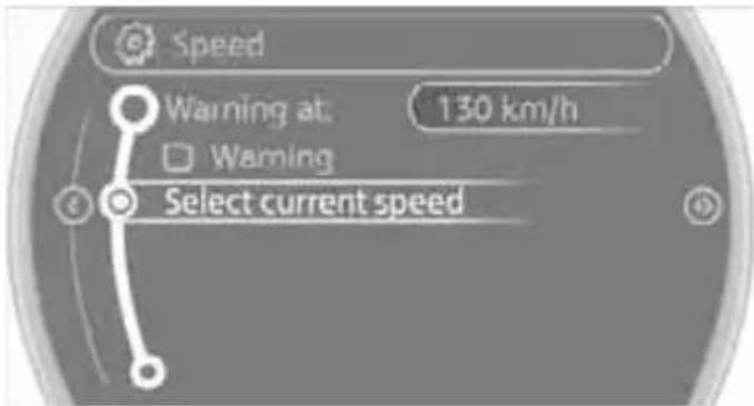 Speed Warning at: 130 km/h Warning Select current speed