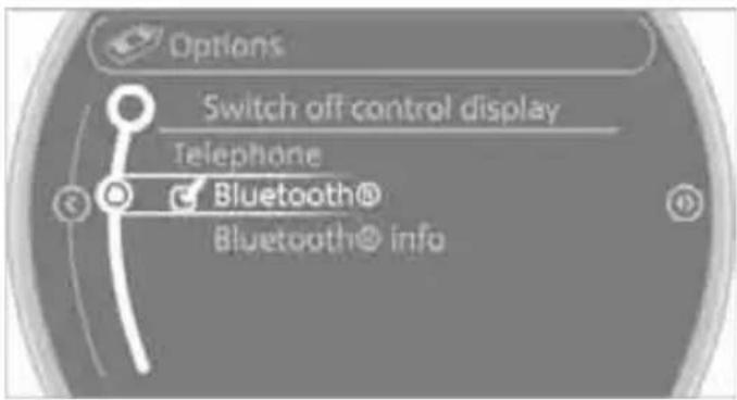 Options Switch off control display Telephone Bluetooth® Bluetooth® info