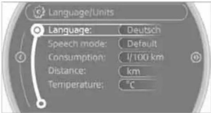 Language/Units Language: Deutsch Speech mode: Default Consumption: 1/100 km Distance: km Temperature: ℃