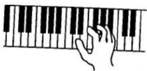 Illustration of a hand touching a piano keyboard (no text or symbols)