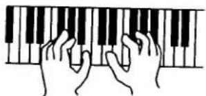 Illustration of two hands playing a piano keyboard (no text or symbols)