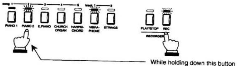 Piano 1 Piano 2 E.Piano CHURCH ORGAN HARPSI-CHORD VISRA-PHONE STIRINGS PLAY/STOP REC REORDER While holding down this button