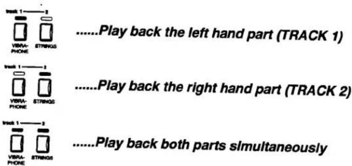 Track 1 VBRAPHONE STRINGS ......Play back the left hand part (TRACK 1) Track 1 VBRAPHONE STRINGS ......Play back the right hand part (TRACK 2) Track 1 VBRAPHONE STRINGS ......Play back both parts simultaneously