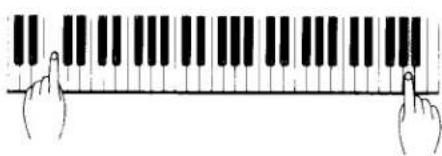 Illustration of hands typing on a piano keyboard (no text or symbols)