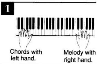 1 Chords with left hand. Melody with right hand.