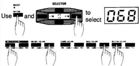 SELECT Start time USE and SELECTOR to select 0.68 WEET VOLUME WEET VOLUME CHORD VOLUME BASS VOLUME BATTAGE VOLUME