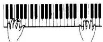 Illustration of a piano keyboard with two fingers and keys (no text or symbols)