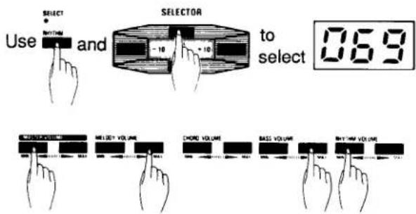 SELECT • Use and SELECTOR to select 069 MILLET VOLUME CHORD VOLUME BASS VOLUME RHYTW VOLUME