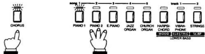 CHORUS song 1 2 3 4 5 PIANO 1 PIANO 2 E.PIANO JAZZ ORGAN CHURCH ORGAN HARPSI-CHORD VIBRA-PHONE STRINGS WOOD ELECTRIC SLAP LOWER BASS