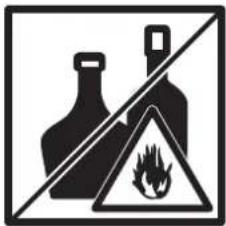 Warning sign with two bottles and a flame symbol, commonly used in hazardous materials