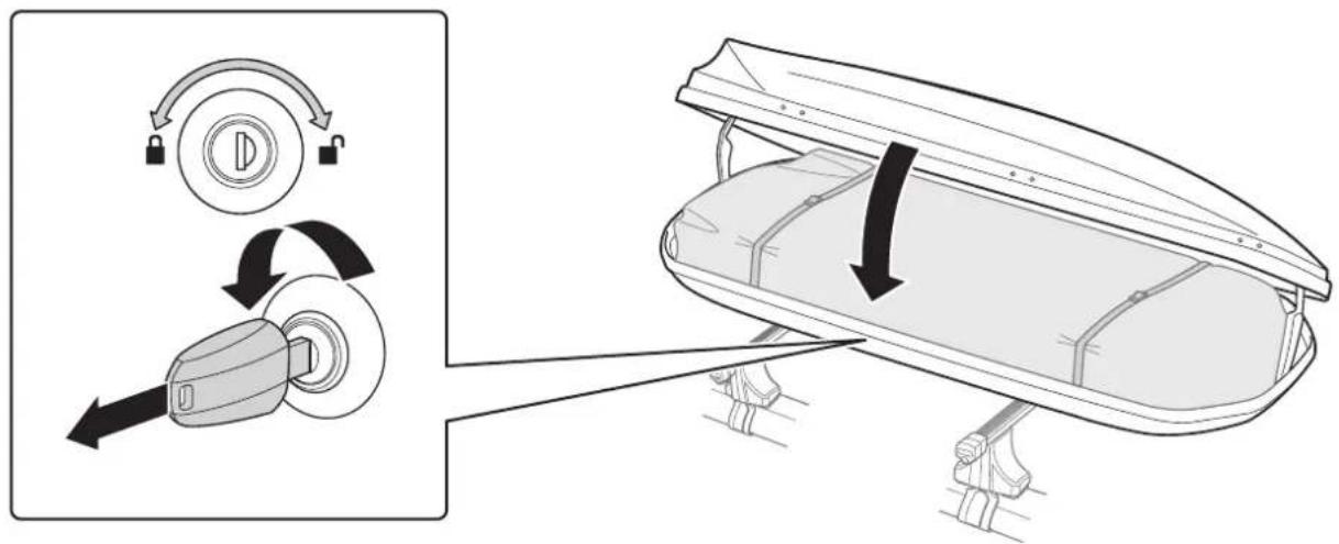 Diagram illustrating a mechanical device with lock mechanism and directional arrows indicating rotation or movement.