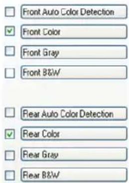 Front Auto Color Detection ✓ Front Color □ Front Gray □ Front B&W □ Rear Auto Color Detection ✓ Rear Color □ Rear Gray □ Rear B&W