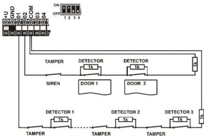 Jablotron JA-83K - Hard-wired inputs on the main board - 5