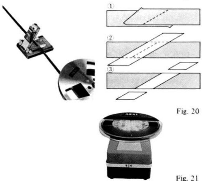 Technical diagram showing assembly steps of a device with labeled components and corresponding schematic diagrams.