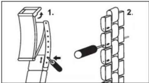 Technical diagram showing two mechanical assembly steps: step 1 of a tool inserted into a component, and step 2 of a tool inserted into a multi-layered structure.