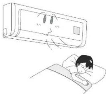 Illustration of a person sleeping in bed with a cartoon-style air conditioner above (no text or symbols)