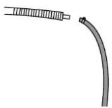 Simple line drawing of a medical catheter and a curved tube (no text or symbols)
