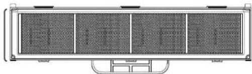 Technical line drawing of a rectangular panel with grid-like panels and mounting brackets (no text or symbols)