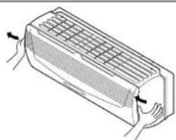 Diagram of a rectangular air conditioner unit with cooling fins and airflow arrows (no text or symbols)